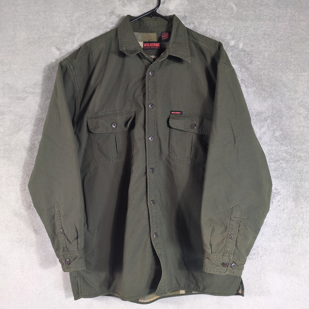 Wolverine Mens Olive Green‎ Fleece Lined Canvas Shirt Jacket Shacket Size Large